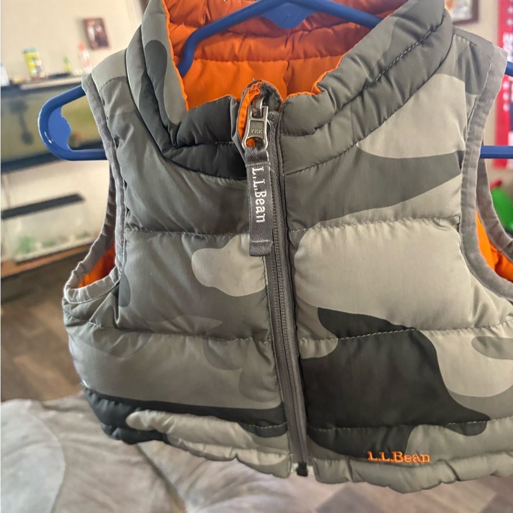 L.L. Bean Gray Camouflage Vest with Orange Lining